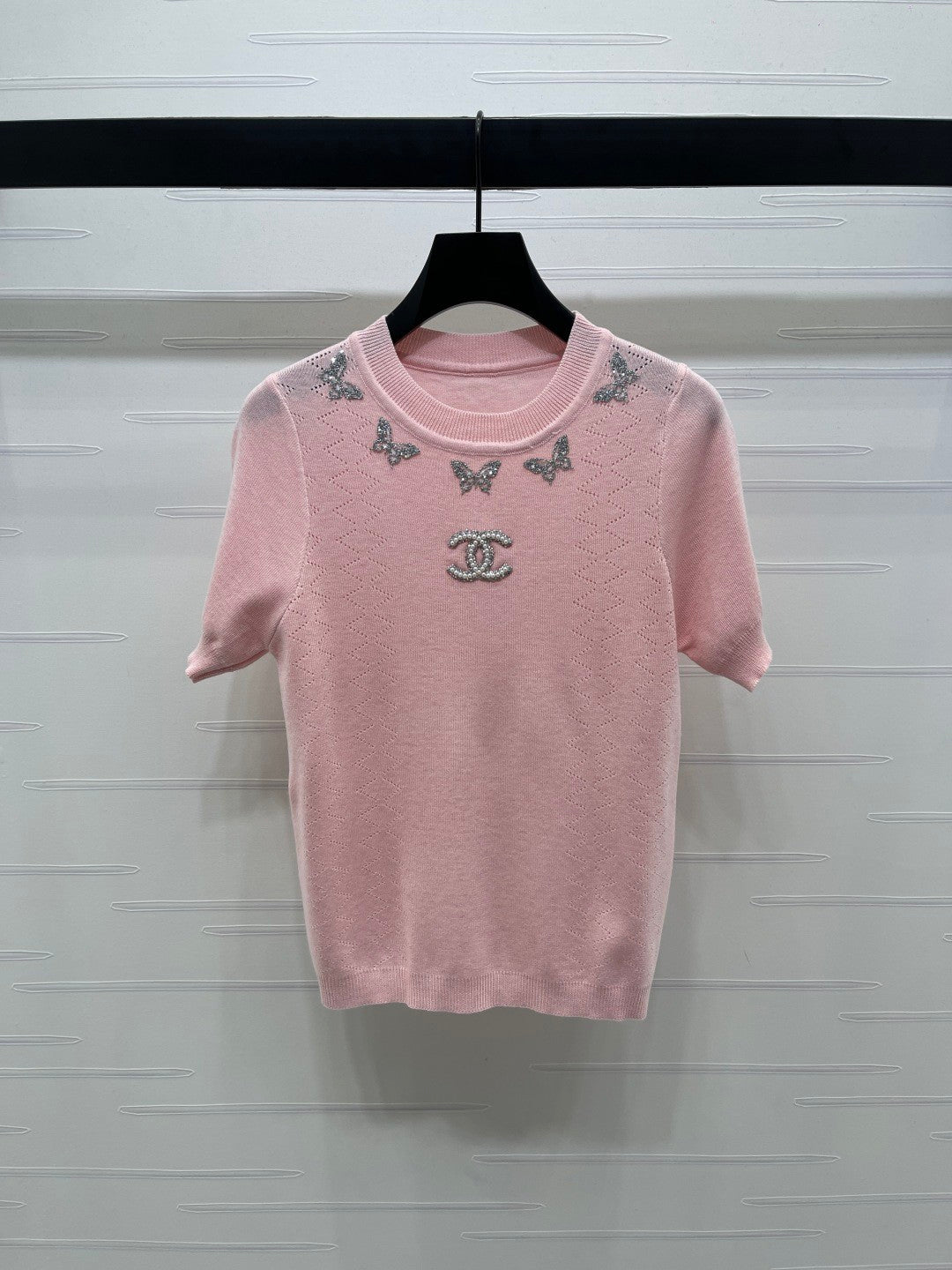 25fw Butterfly Embroidered Knitted Short Sleeve
