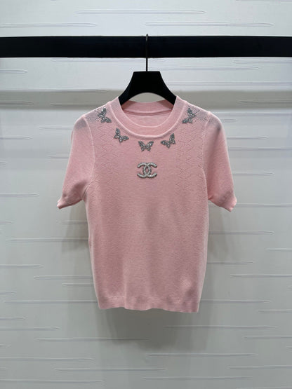 25fw Butterfly Embroidered Knitted Short Sleeve