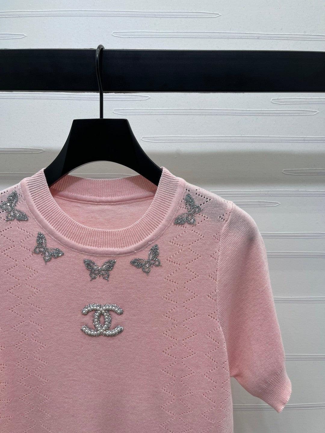 25fw Butterfly Embroidered Knitted Short Sleeve