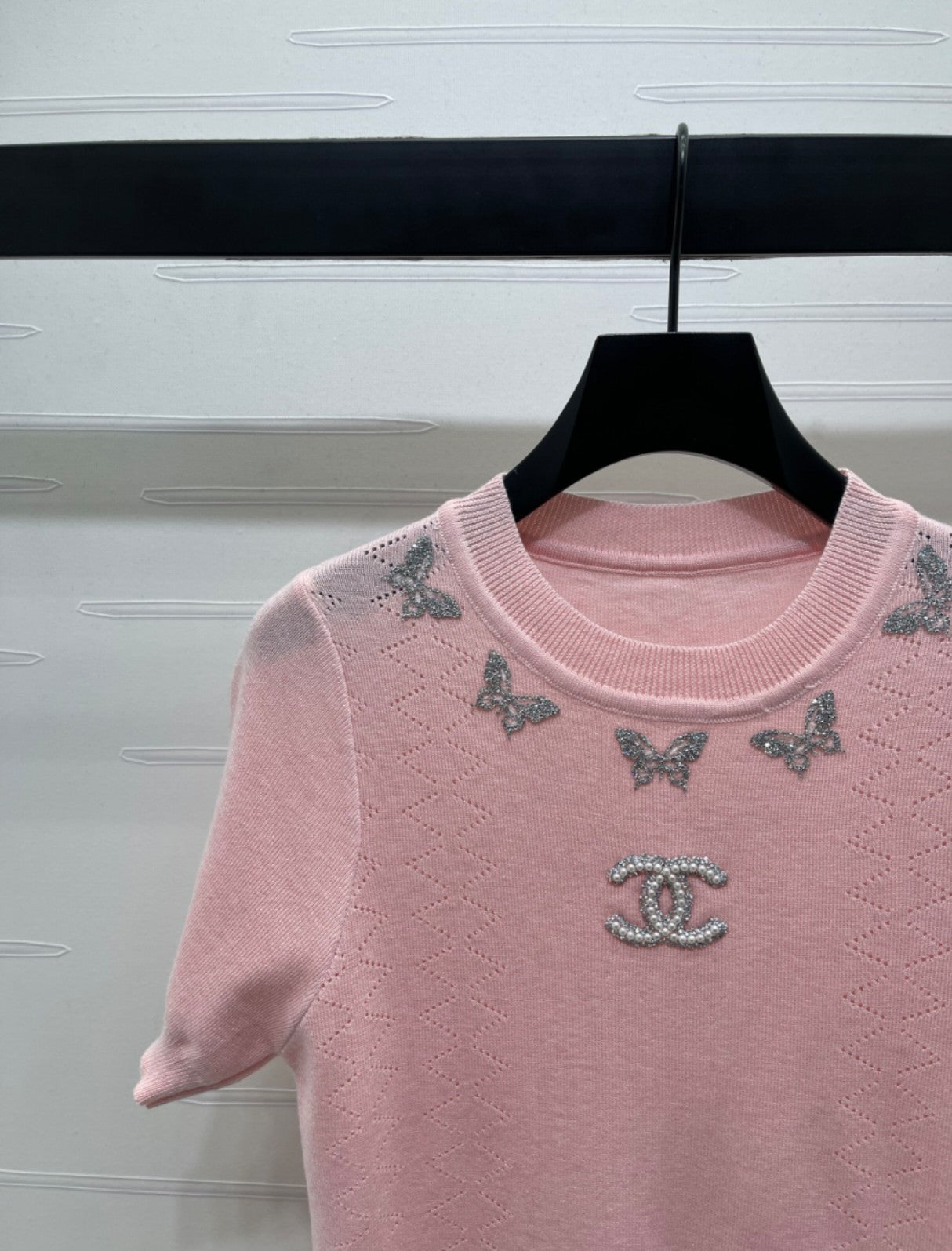 25fw Butterfly Embroidered Knitted Short Sleeve