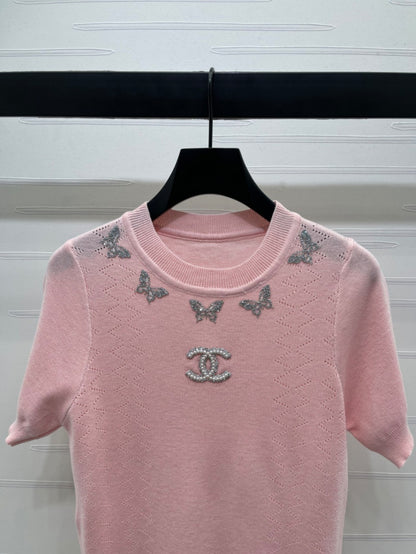 25fw Butterfly Embroidered Knitted Short Sleeve