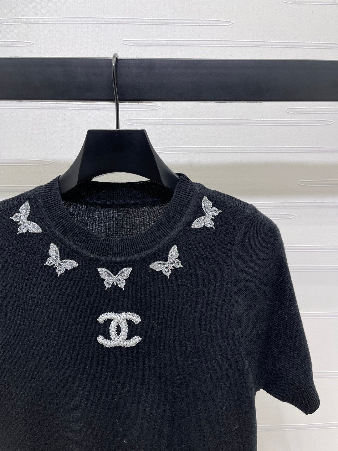 25fw Butterfly Embroidered Knitted Short Sleeve