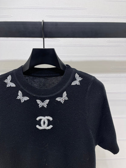 25fw Butterfly Embroidered Knitted Short Sleeve