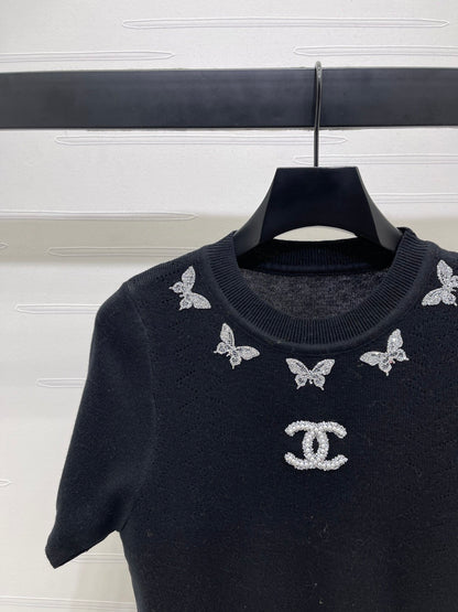 25fw Butterfly Embroidered Knitted Short Sleeve