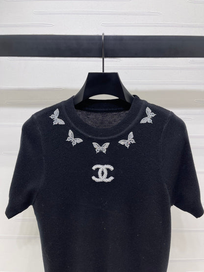 25fw Butterfly Embroidered Knitted Short Sleeve