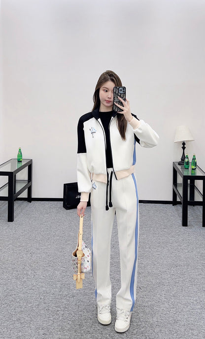 25fw Shoulder cut color zipper jacket and pants set