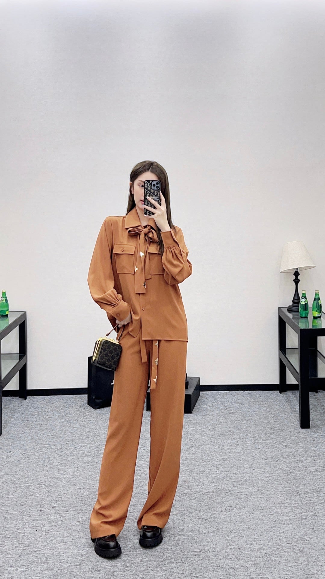 25fw Butterfly bow ribbon shirt and pants set