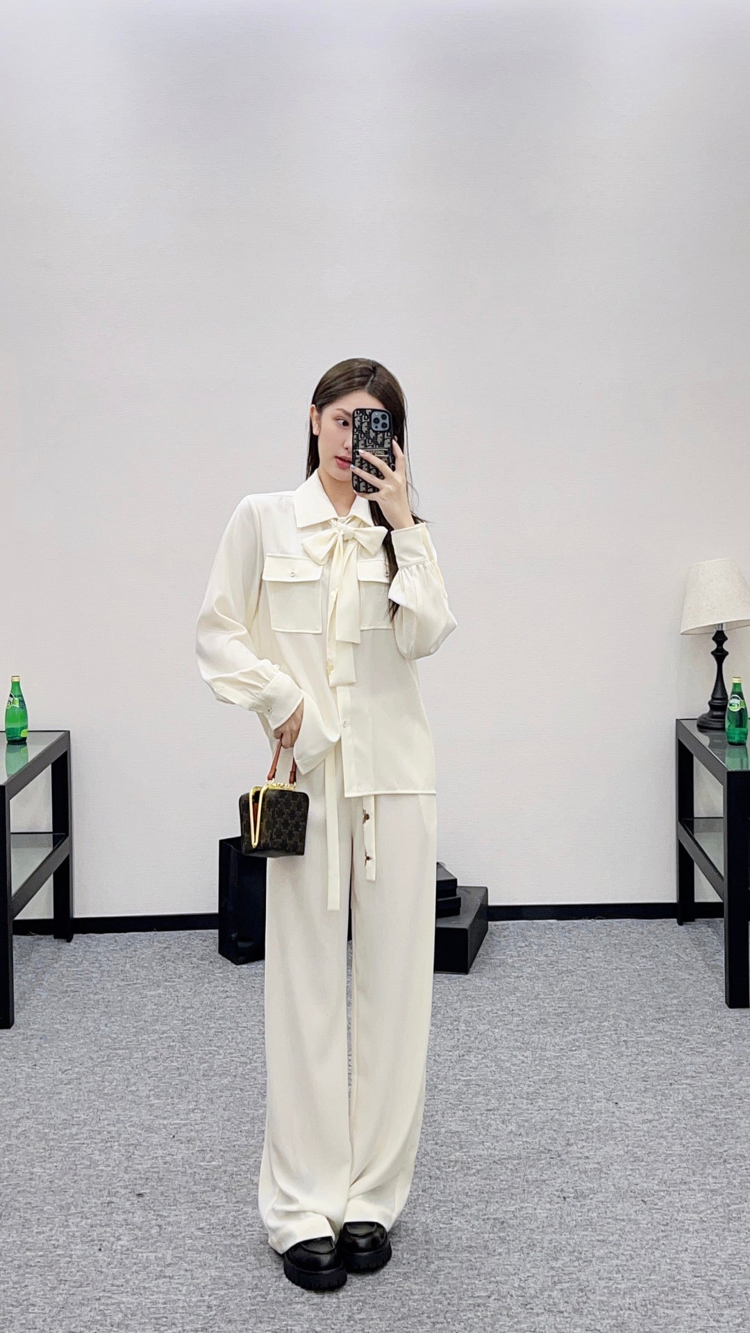 25fw Butterfly bow ribbon shirt and pants set