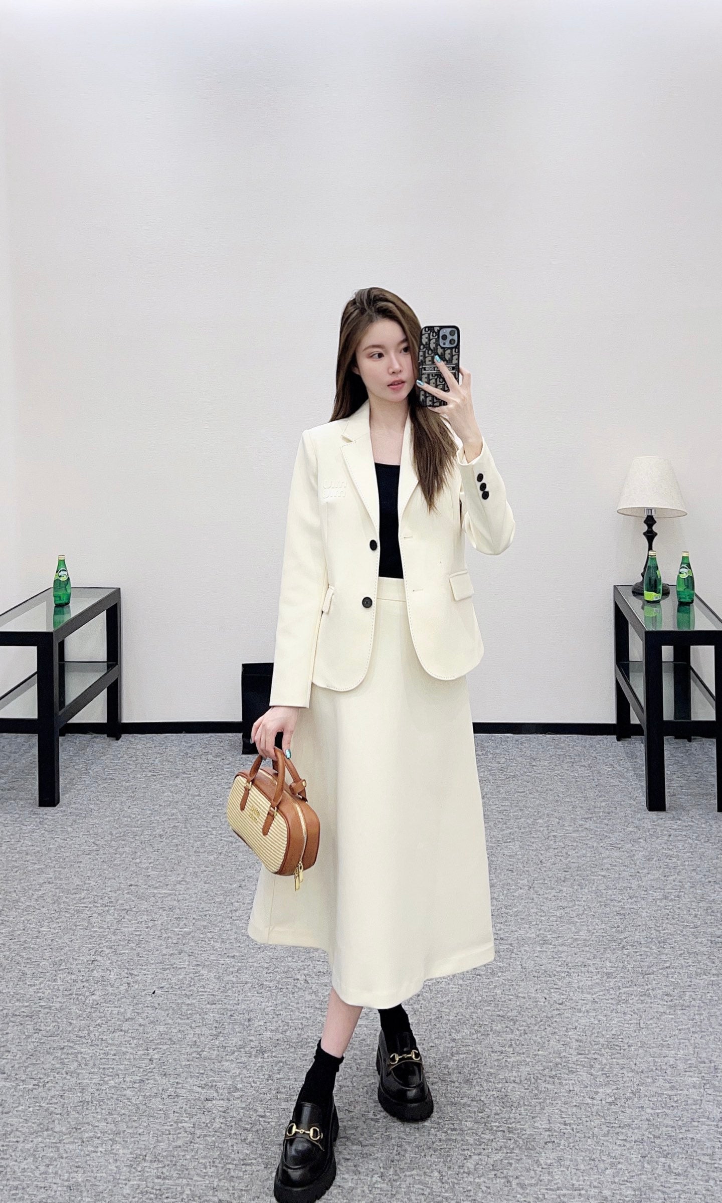 Suit jacket pleated skirt set