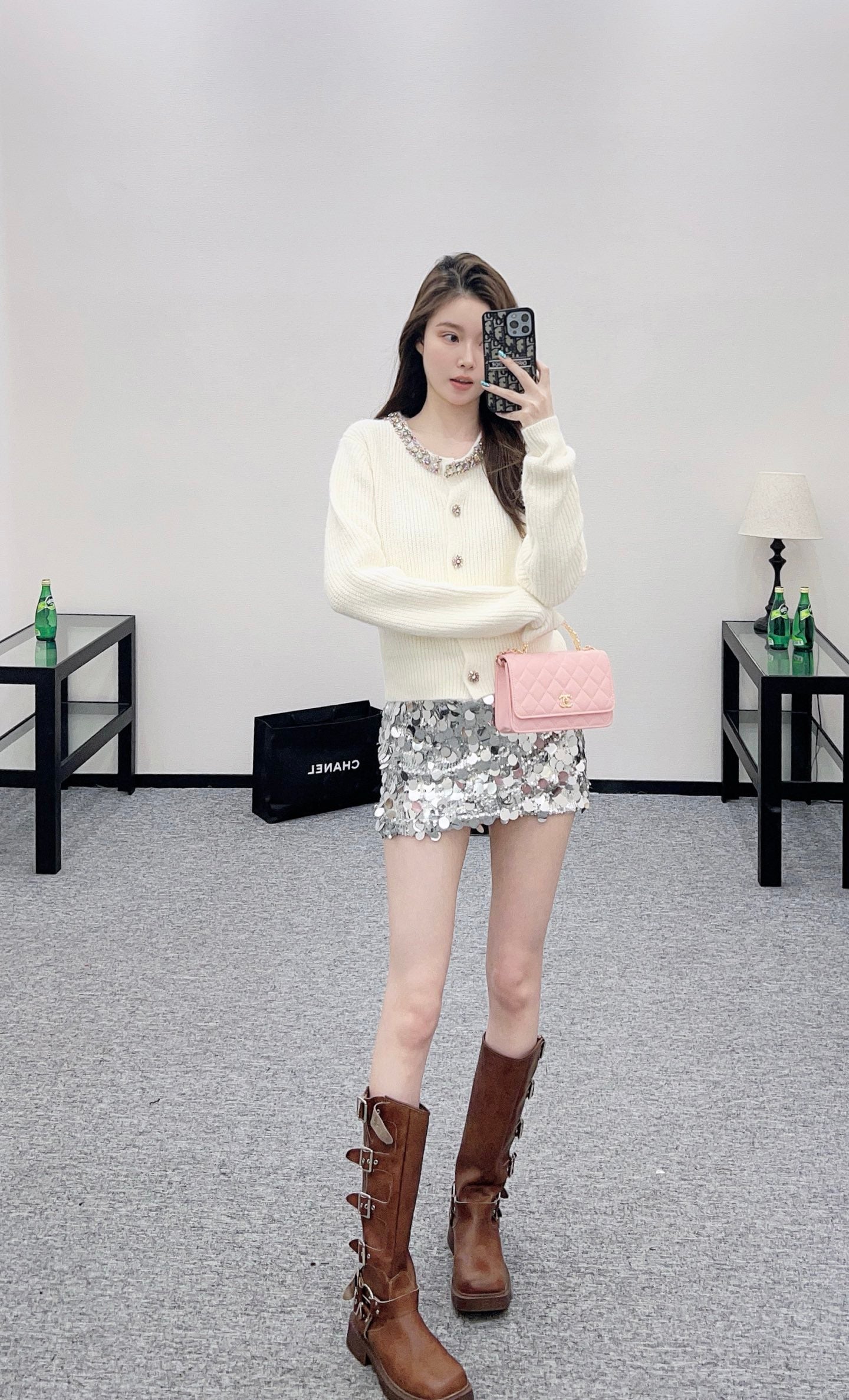 Nail bead knitted cardigan