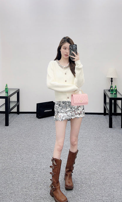 Nail bead knitted cardigan