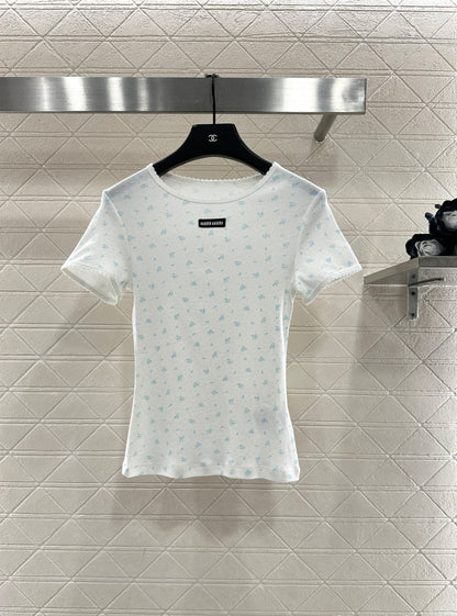 Round neck floral short sleeved shirt