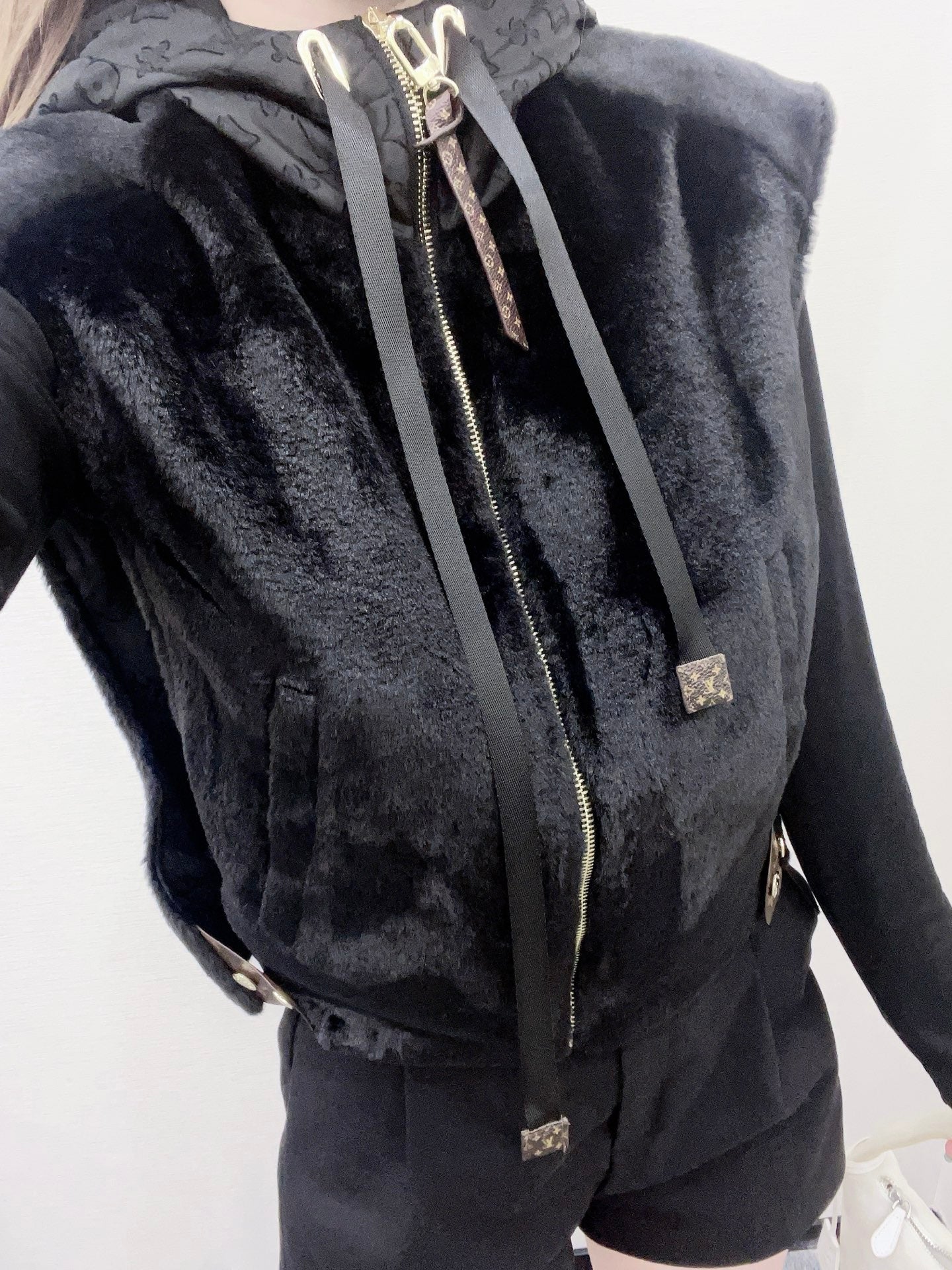 Hooded plush camisole vest