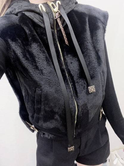 Hooded plush camisole vest