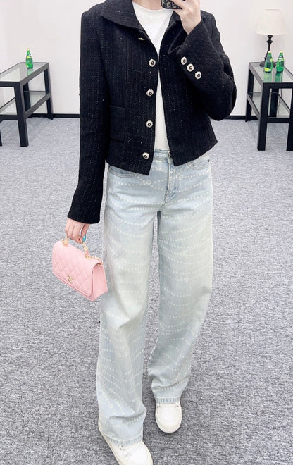 Plaid coarse floral bead dress jacket