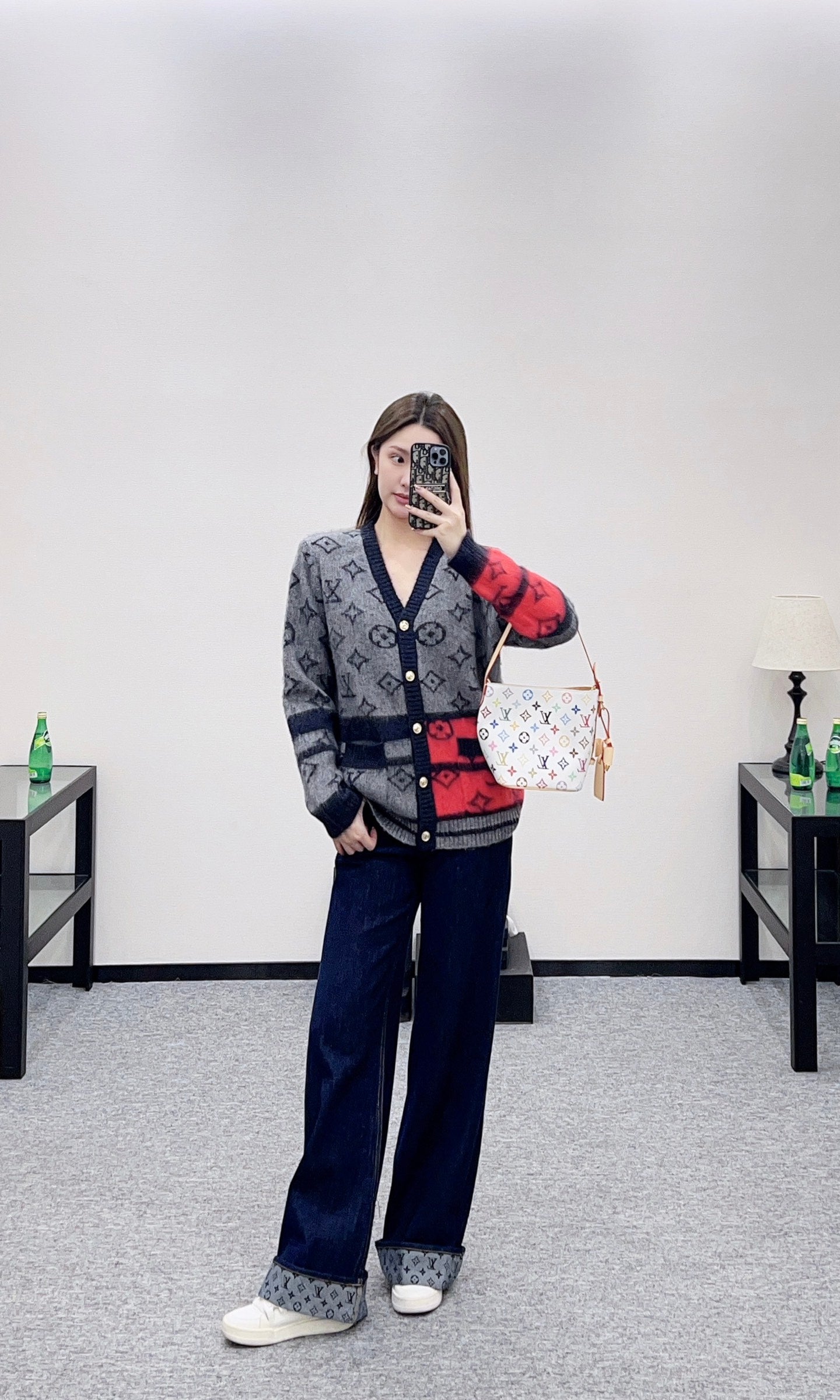 Jacquard contrasting wool cardigan