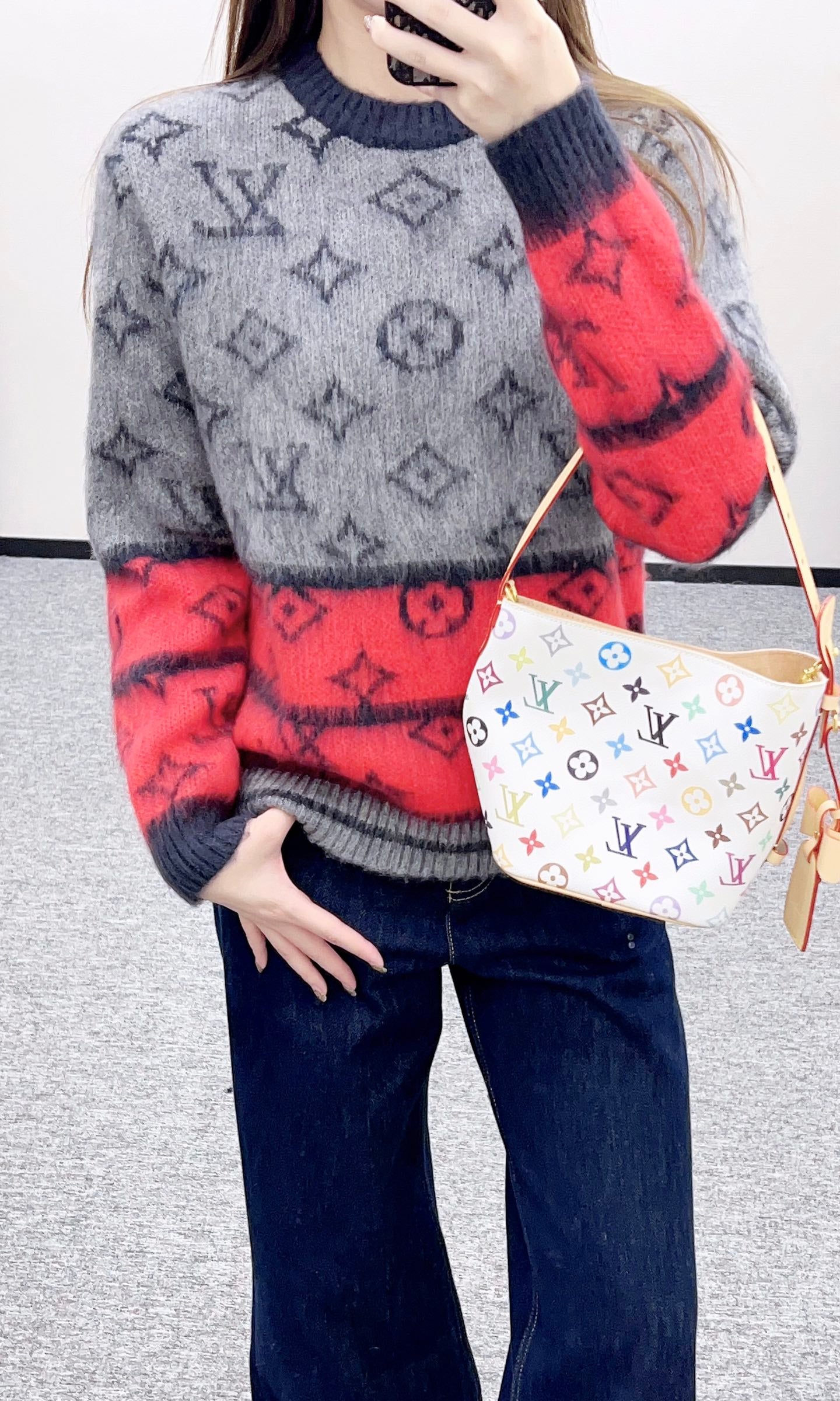 Jacquard contrasting wool pullover sweater
