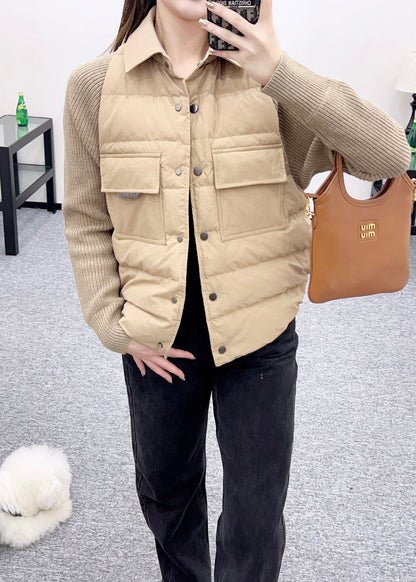 Knitted patchwork lapel down jacket