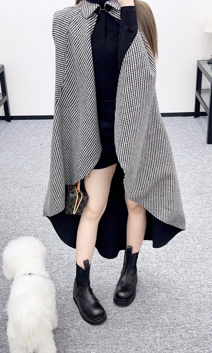 Thousand bird grid long shawl cape