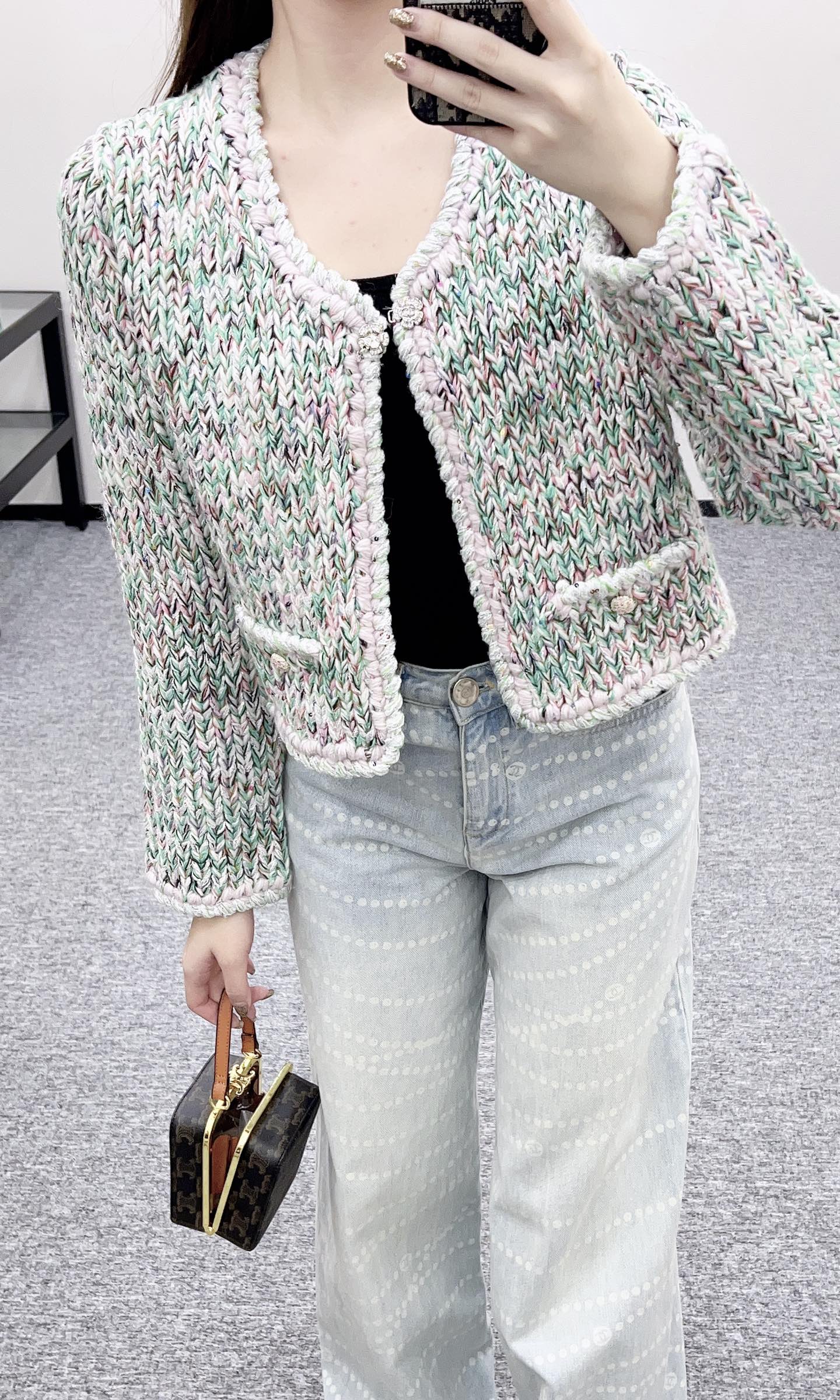 Handmade edge tied knitted cardigan