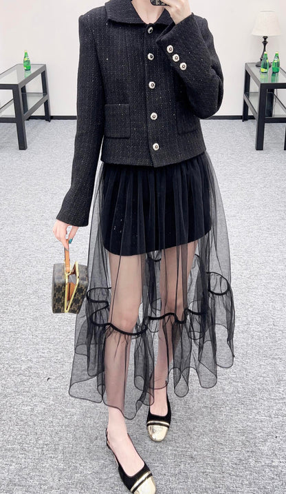 Plaid coarse floral bead dress half skirt