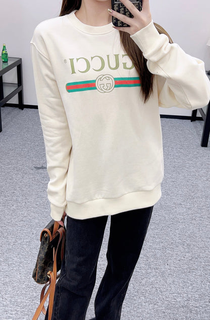 Color blocking letter round neck hoodie