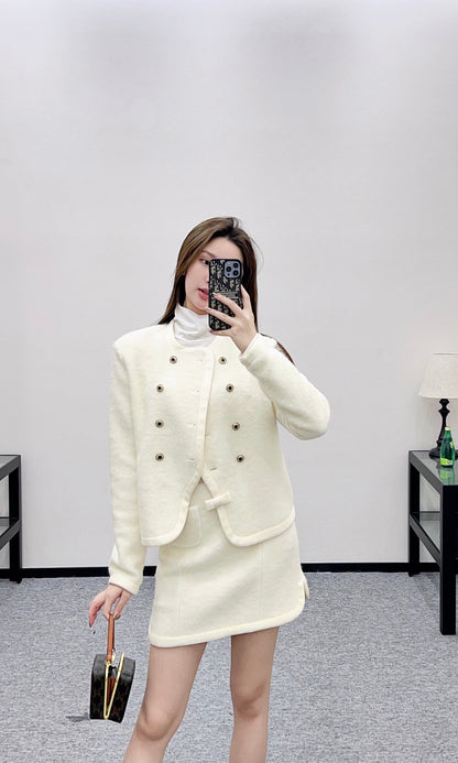 Round neck woolen dress jacket