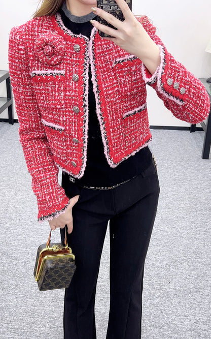 Camellia flower brooch woven outer jacket