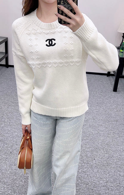 Embroidered crochet sweater