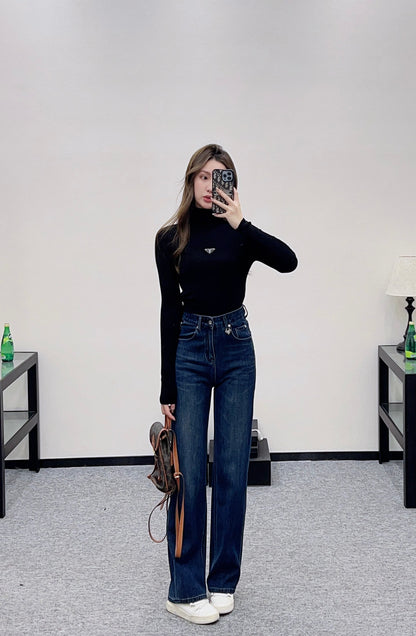 Straight leg denim pants