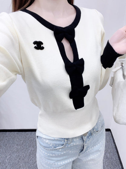 Hollow bow long sleeves
