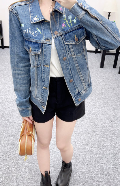 Embroidered flower denim jacket