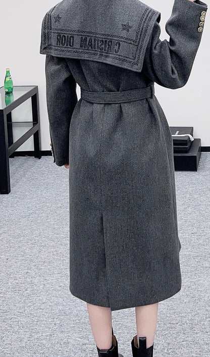 Big collar shawl long coat