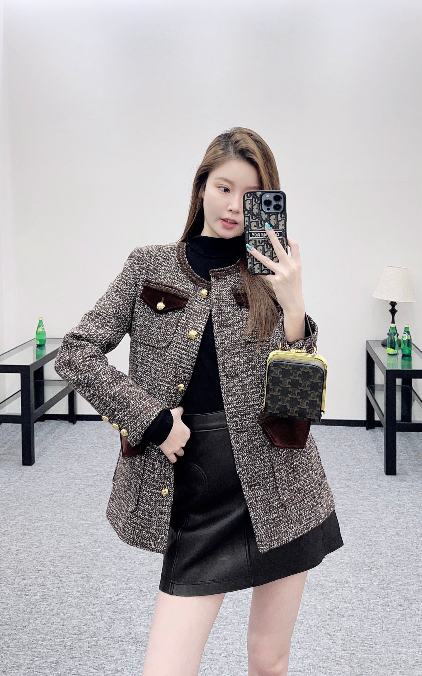 Round neck tied edge woven dress jacket