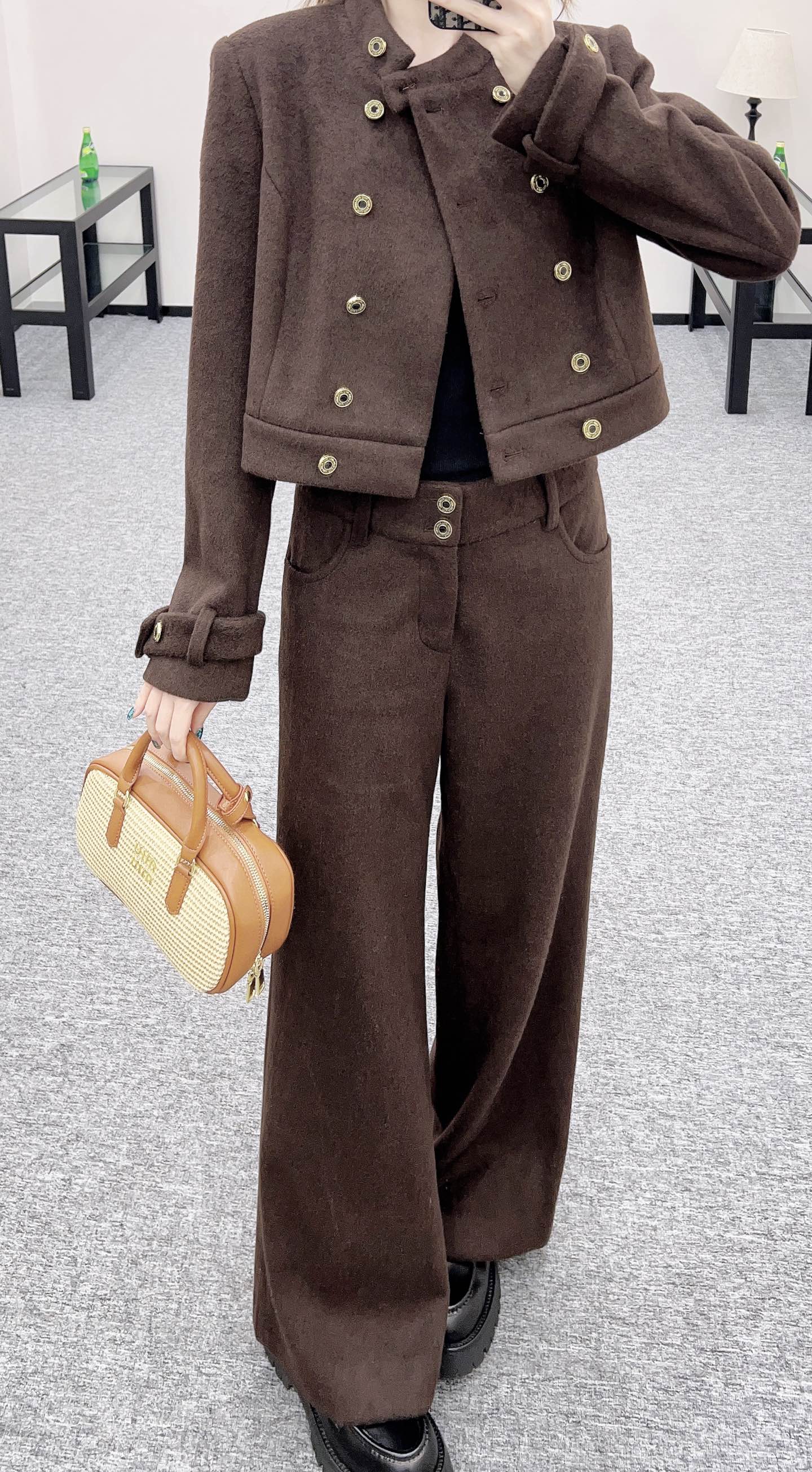 Stand up collar jacket and pants set