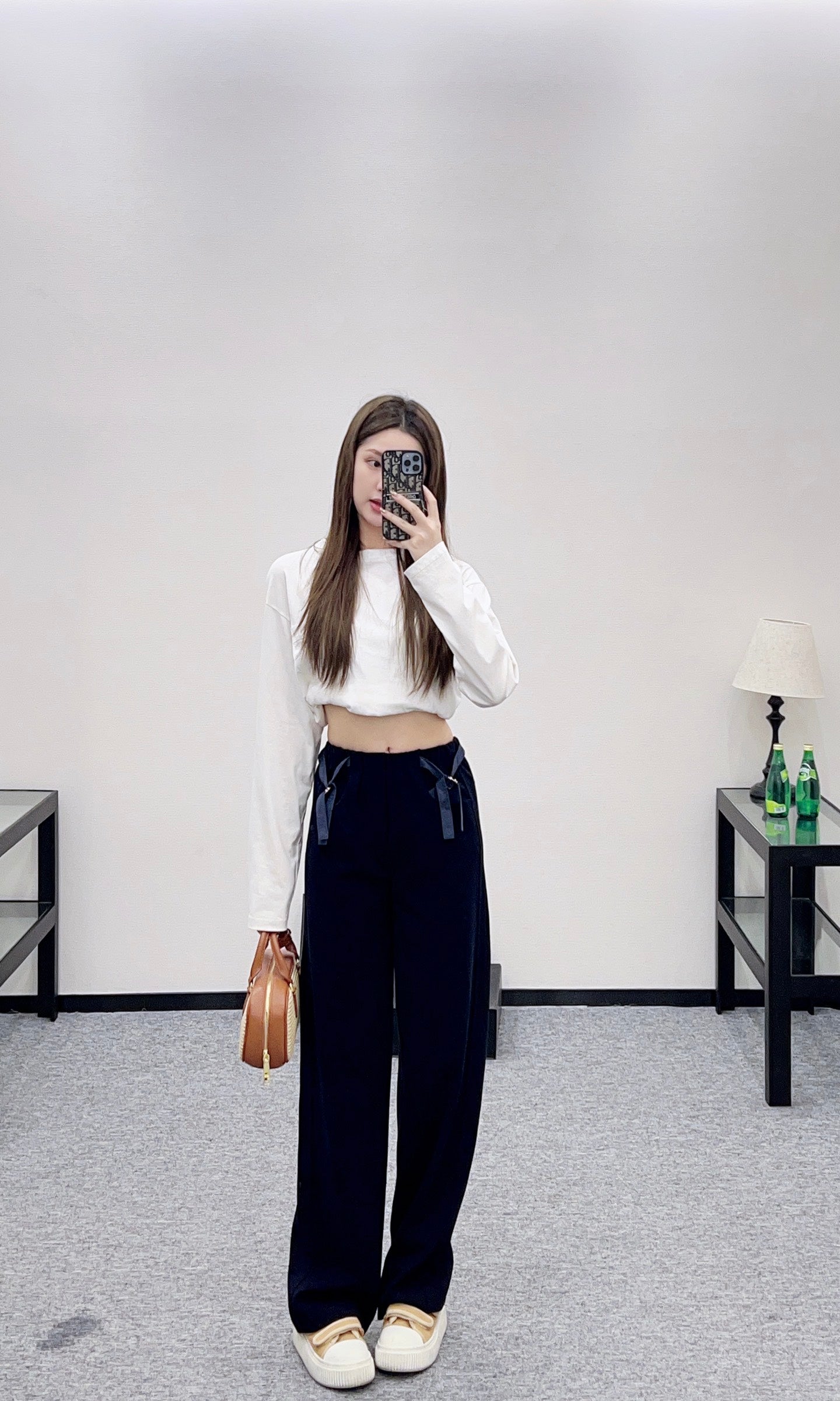 Side waistband straight leg pants