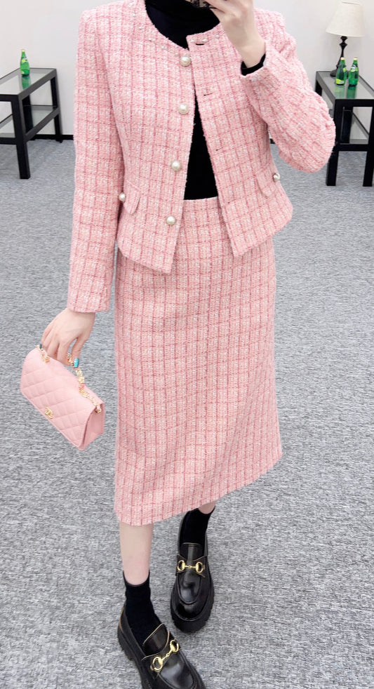 Round neck woven dress half skirt set