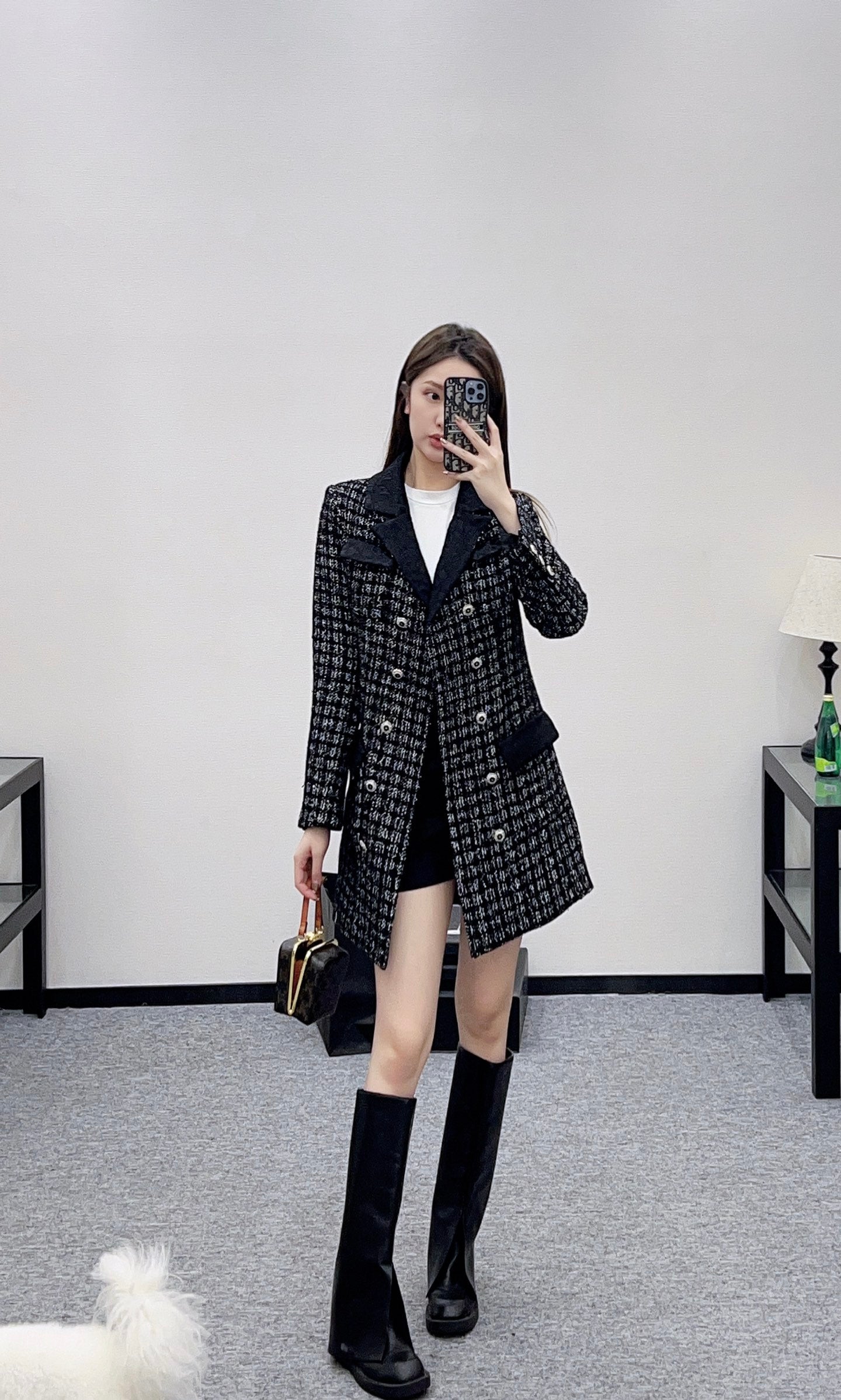 Rough woolen collar dress jacket