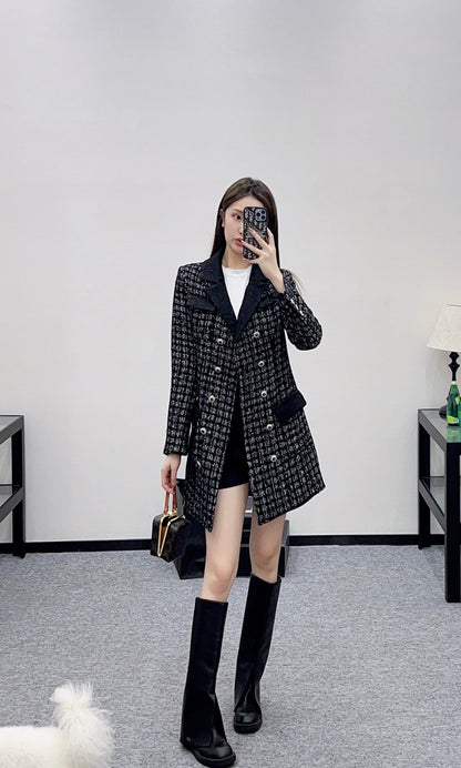 Rough woolen collar dress jacket