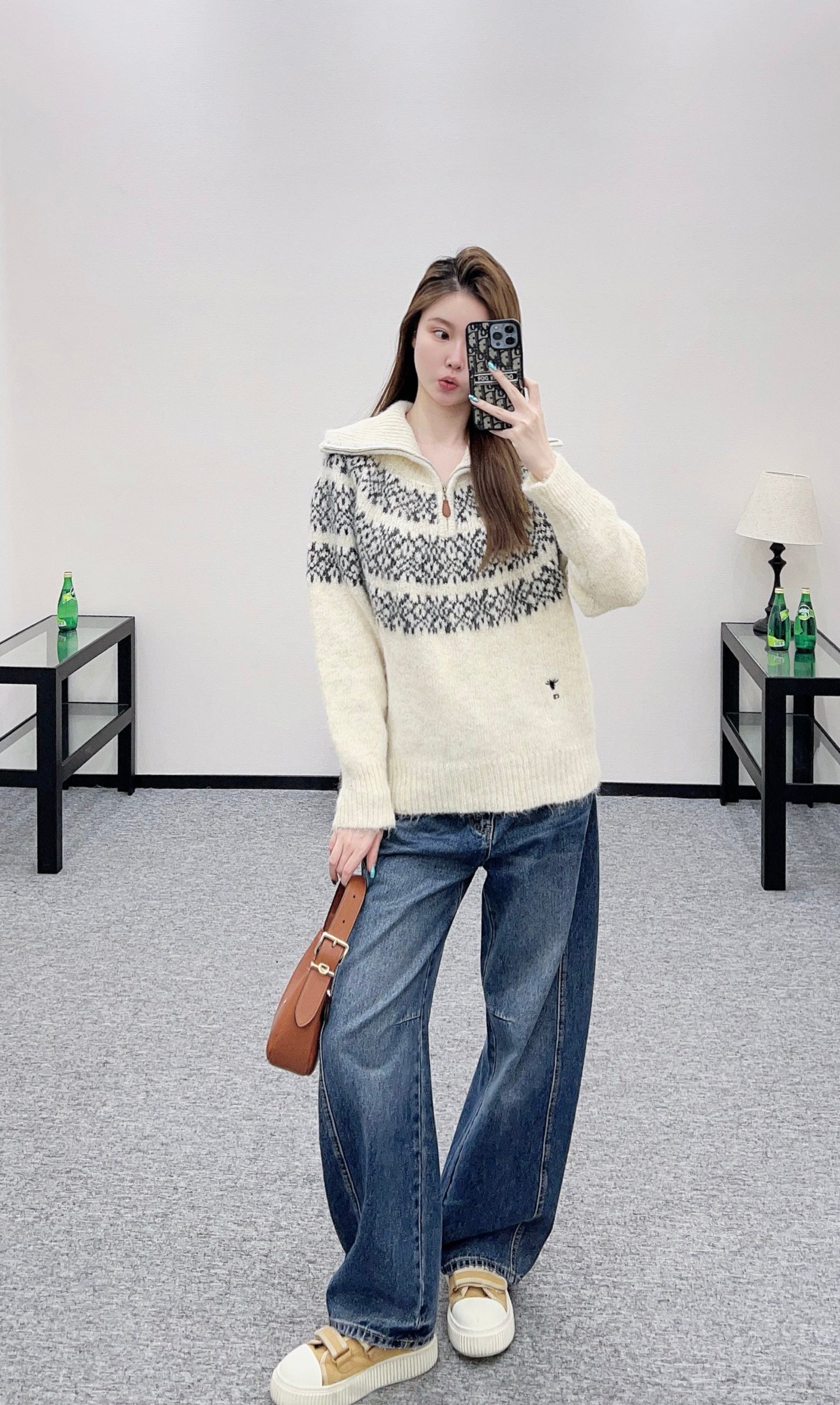 Half open collar pullover sweater