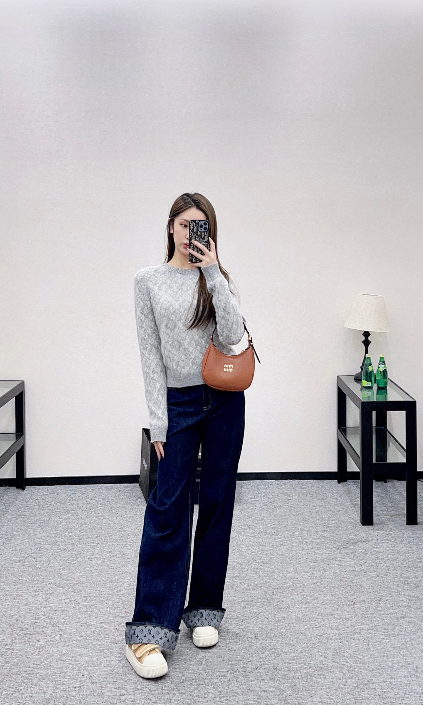 Jacquard round neck pullover sweater