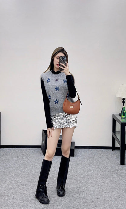 3D flower knitted vest