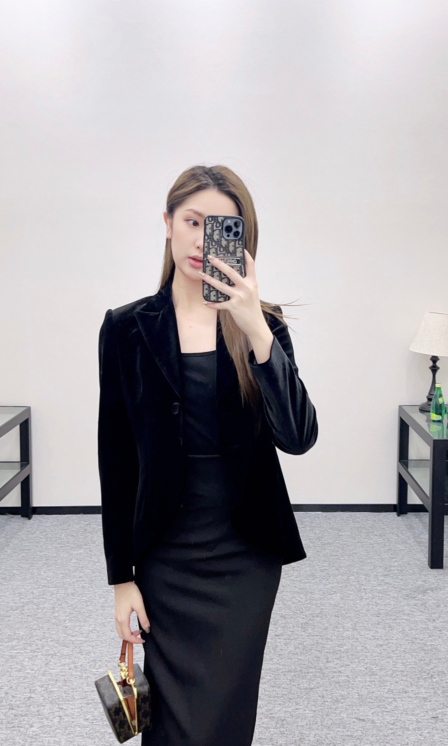 Irregular hem velvet suit jacket