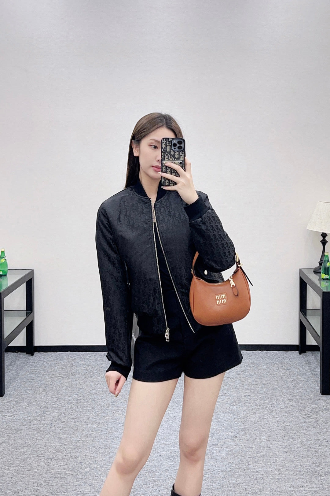 Jacquard dark patterned baseball jacket