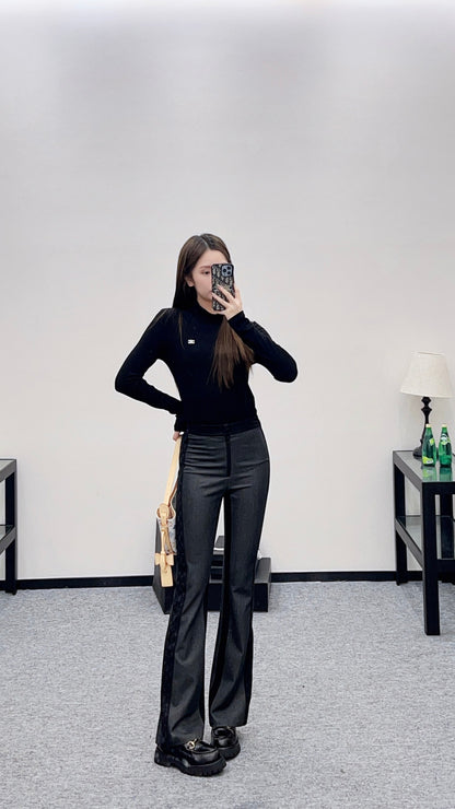 Jacquard webbing slim fit elastic micro flared pants