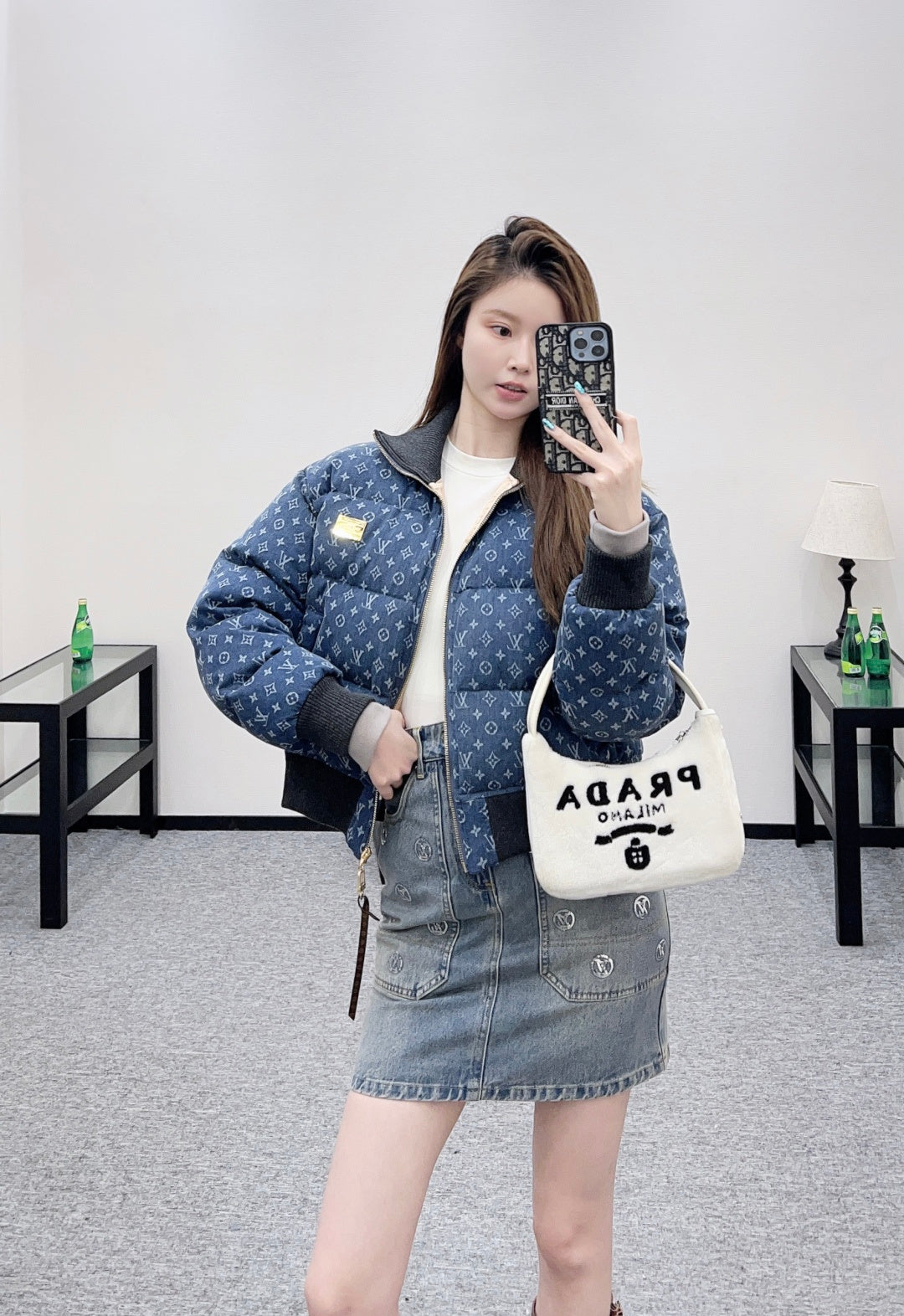 Collar zipper denim down jacket