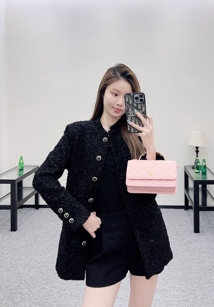 Stand collar woven mid length jacket