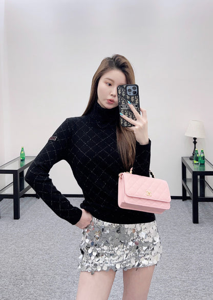 High neck knitted pullover sweater