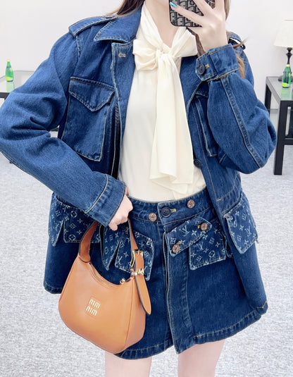 Laser denim mid length jacket