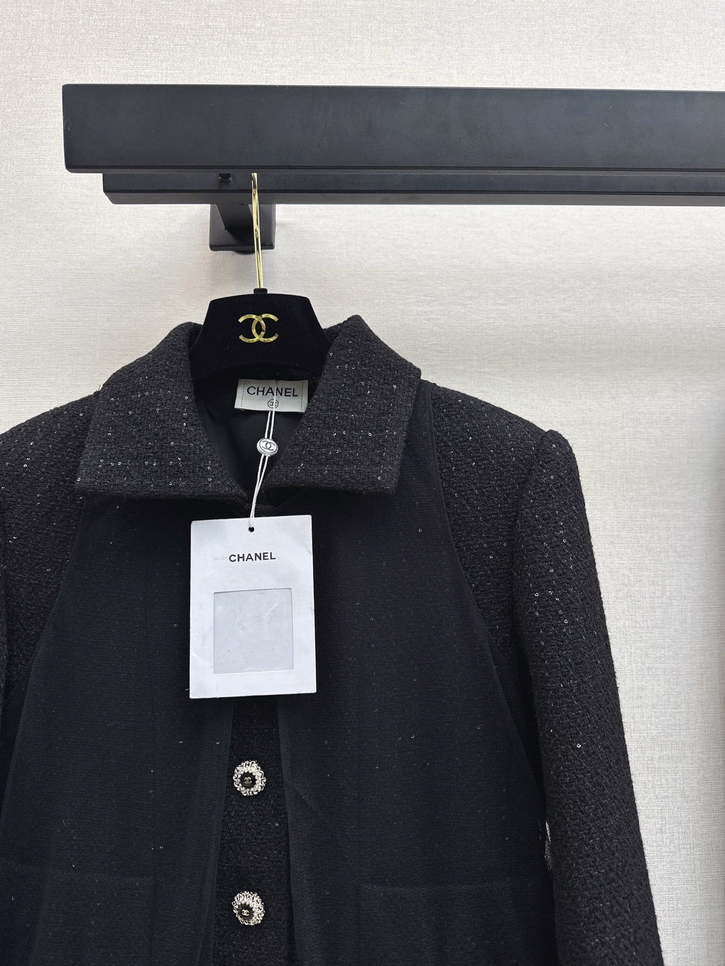 Knit lapel jacket + sleeveless mesh top two-piece set